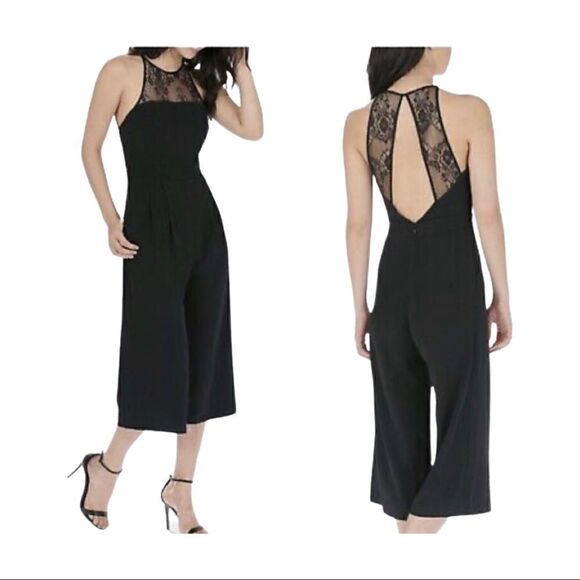 Parker jumpsuit womens size S black cropped leg lace yolk sol sexy chic - Picture 3 of 10